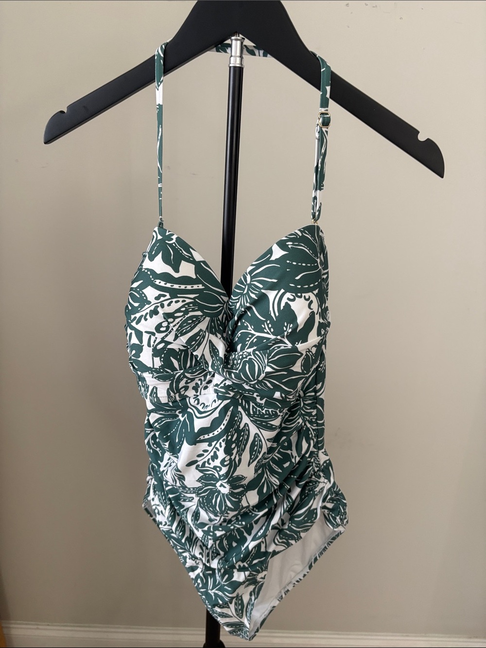 Anne Cole Green and White Tropical Print One-Piece Swimwear
